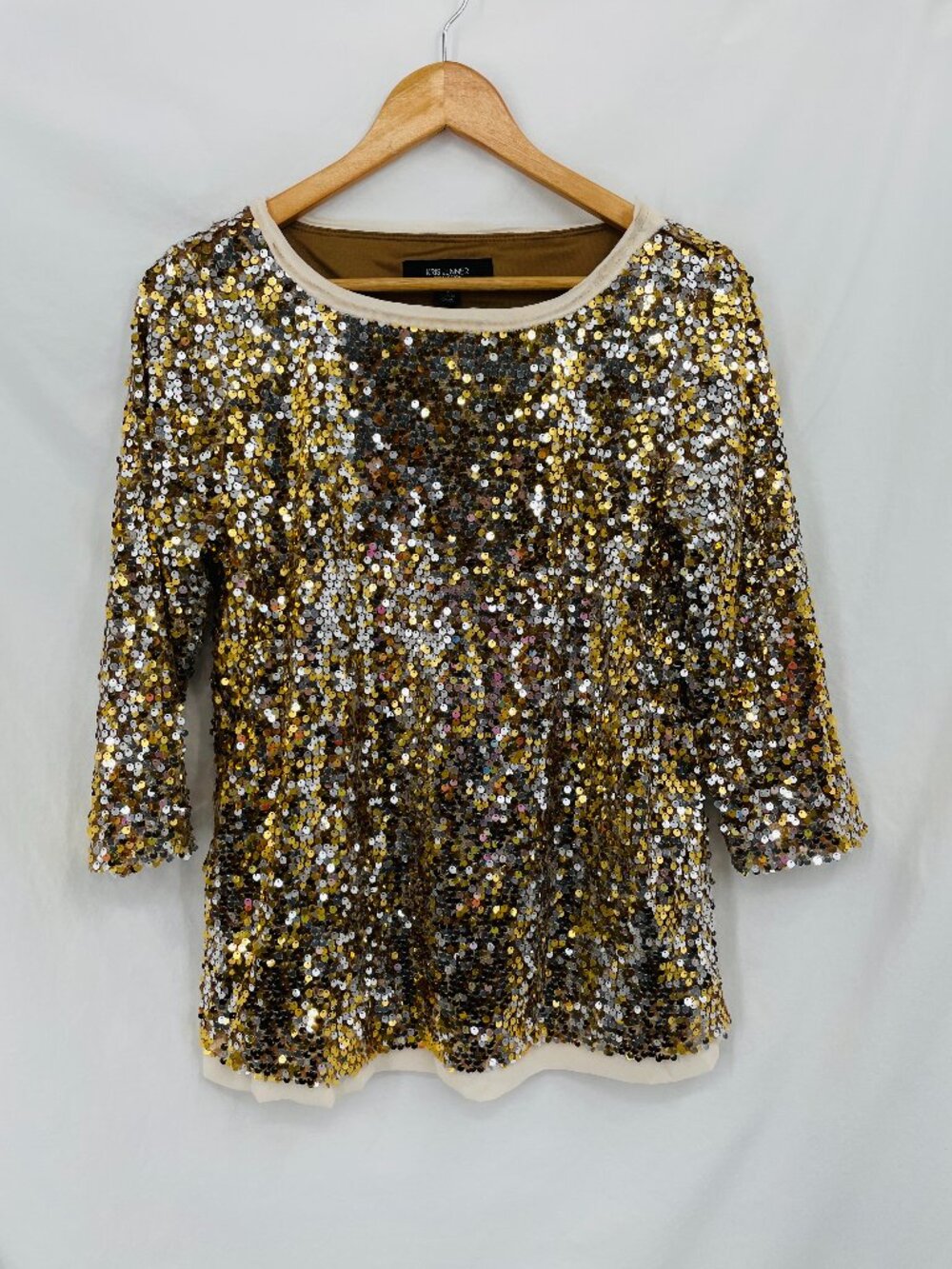Kris Jenner Collection Gold and Silver Sequin Short Sleeve Blouse